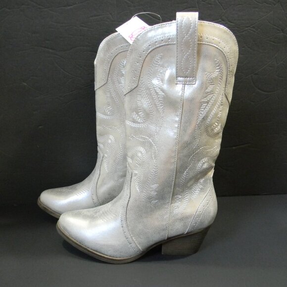 Sugar Womens Tammy Silver Embroidered Tall Cowboy, Western Boots Shoes NWT - Picture 2 of 12